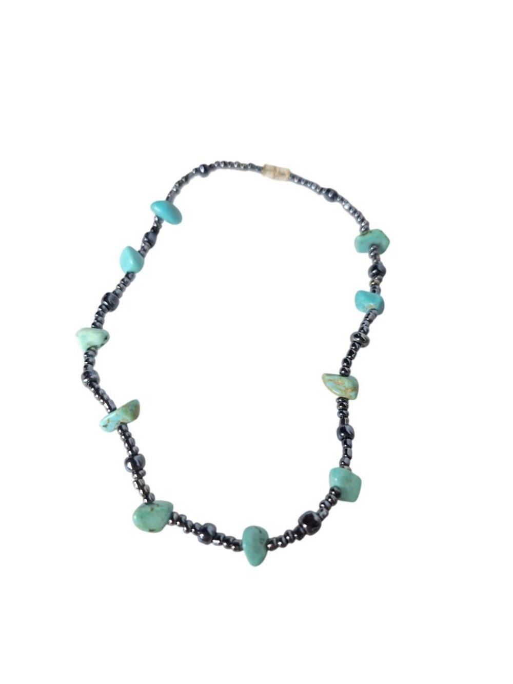 Turquoise Hematite Beaded Bracelet Grey Metallic Magnetic Clasp